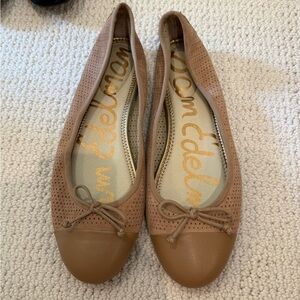 Sam Edelman Tan Perforated Suede Cap-Toe Ballet Flats